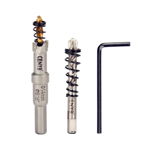 Miniatura 17 de 10 piezas (16-54 mm) Kit de sierra perforadora de carburo TCT para metales duros. Incluye 2 brocas de titanio, 1 broca piloto escalonada y 2 llaves