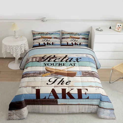 Miniatura 2 de Lake Life - Juego de edredón de tamaño individual para niños, adolescentes, juego de ropa de cama de madera rústica, transpirable, decoración