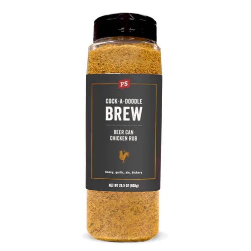 PS Seasoning Cock-A-Doodle Brew - Condimento y Rub para Pollo en Lata de Cerveza para Ahumado y Asado - Mezcla seca de Ajo, Paprika, Ale de Miel