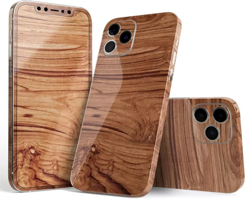 DesignSkinz Kit de calcomanías de cuerpo completo compatible con iPhone 15 Plus, madera natural de lujo V2