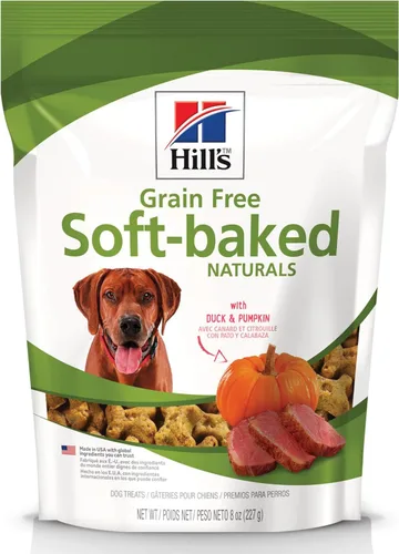 Hill's - Golosinas horneadas naturales sin granos, para todas las etapas de la vida, gran sabor, para perros, pato y calabaza, bolsa de 8 onzas