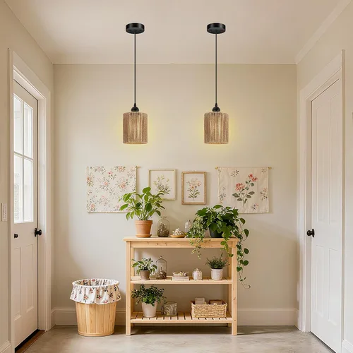 Miniatura 8 de BoostArea Luces Colgantes de Ratán para Isla de Cocina, Candelabro de Estilo Rústico con Pantalla de Mimbre Tejida a Mano, Luz Colgante Bohemia