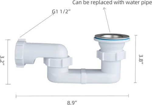 Miniatura 3 de Desagüe de ducha de bañera de perfil bajo de 1-1/2 pulgadas con trampa P flexible y plana para drenaje independiente de bañera para baño