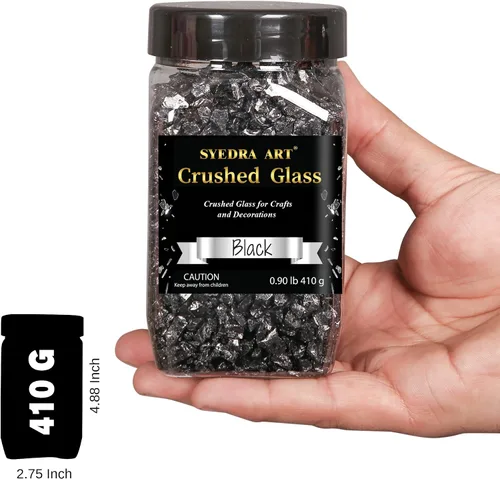 Miniatura 4 de Syedra - Vidrio triturado para manualidades, chips de alto brillo triturado con purpurina, piezas de vidrio roto, 0.118-0.236 in, 410G (negro)