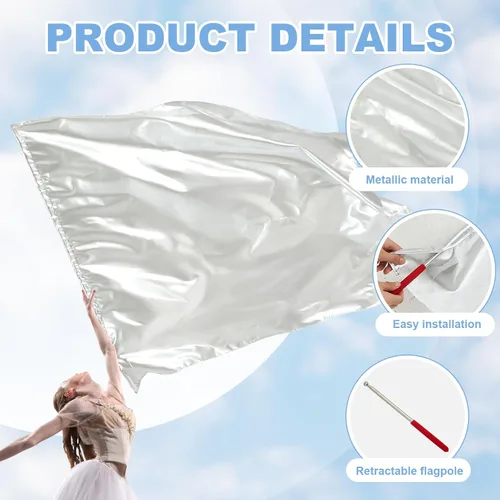 Miniatura 4 de Jetec 2 Piezas Banderas de Danza de Alabanza y Adoración de 51 x 45 Pulgadas con Barra Rectangular Escalable, Banderas Rectangulares de Seda Blanco