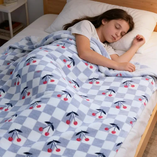 Miniatura 6 de Manta de cereza para niños, 50 x 60 pulgadas, suave y acogedora manta azul a cuadros para niñas y niños pequeños, ideal para decoración del hogar