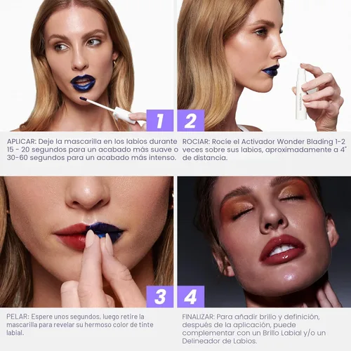 Miniatura 3 de Wonderskin Wonder Blading Mancha de Labios Todo el Día Mascarilla Despegable y Kit Revelador - Tinte de Labios Nude Duradero e Impermeable, Kit