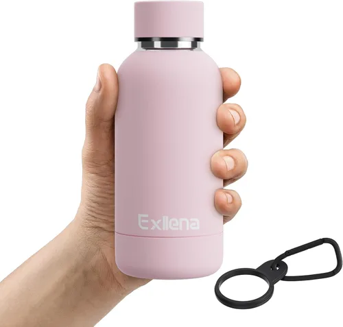Miniatura 36 de Exllena Botella de agua pequeña de 12 onzas con clip, doble pared de acero inoxidable al vacío, pequeña botella de agua aislada que mantiene