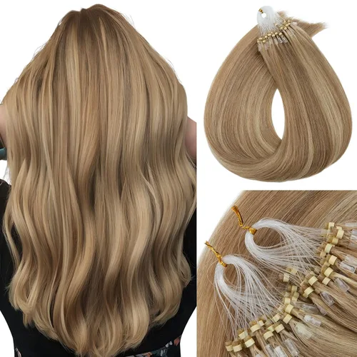 MY-LADY Microlink - Extensiones de cabello humano con microcuentas de 14 pulgadas, extensiones de cabello rubio con micro bucle, extensiones de