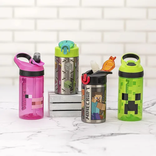 Miniatura 9 de Zak Designs Minecraft - Botella de agua para niños con popote y asa de transporte integrado, hecha de plástico, diseños de botellas de agua a prueba