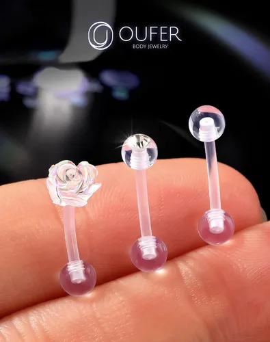 Miniatura 3 de OUFER 3 piezas de joyería para piercing de rook, piercings de plástico para cirugía, joyería de piercing de cejas transparente, anillos de ceja