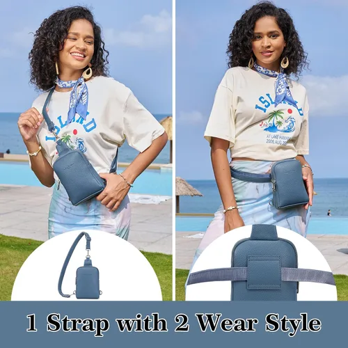 Miniatura 2 de Haytijoe Bolso bandolera pequeño para mujer, de cuero vegano, riñoneras, bolsa de viaje, Azul ácido 2 en 1, A la moda