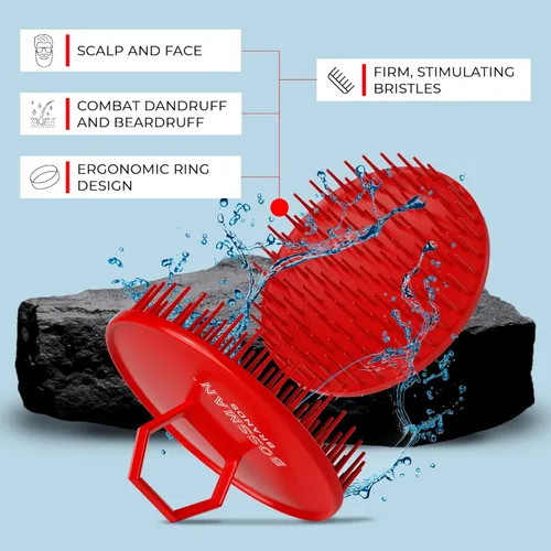 Miniatura 3 de Bossman Masajeador y cepillo de champú para cuero cabelludo (3 pulgadas, rojo) - Cepillo exfoliante para cuero cabelludo - Limpiador de cabeza