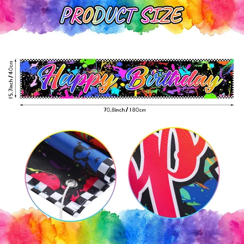 Miniatura 2 de Cartel de neón para decoración de cumpleaños que brilla en la oscuridad, fondo colorido de grafiti, suministros para fiesta, telón de fondo