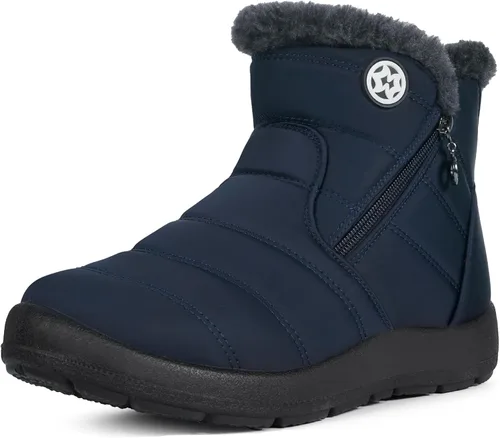 Miniatura 24 de Eagsouni Botas de nieve para mujer, botines de invierno para mujer, con forro de piel cálida, botines gruesos con cremallera, zapatos planos