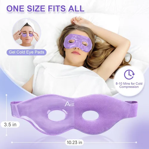 Miniatura 4 de Atsuwell Juego de mascarillas faciales de hielo refrescante para ojeras e hinchazón, 6 paquetes fríos de gel para cara, ojos, forro de felpa suave