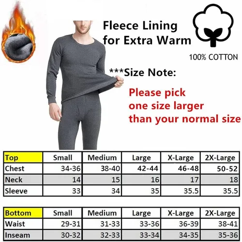 Miniatura 5 de Goyoma Conjunto de ropa interior de invierno 100 % algodón con forro polar para hombre