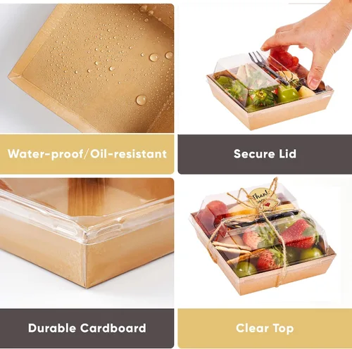 Miniatura 4 de Leafiew Paquete de 50 Cajas de Charcutería Individuales Pequeñas con Tapas Transparentes y Tenedores - Mini Caja de Charcutería de Papel Para