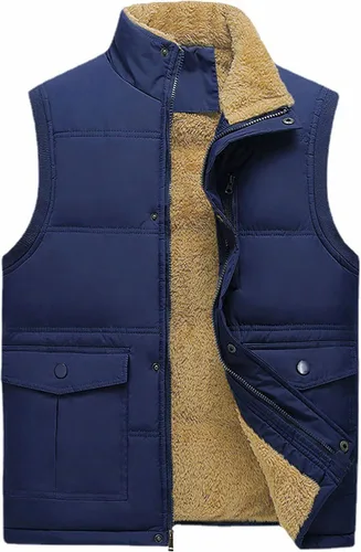 Miniatura 27 de Chaleco acolchado de invierno cálido para hombre, con forro polar grueso, sin mangas, chaqueta sin mangas