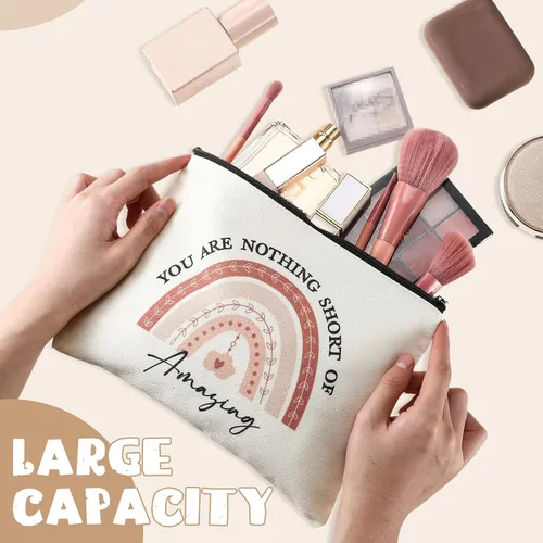 Miniatura 3 de Coume Paquete de 12 bolsas de maquillaje a granel para mujeres, bolsa de cosméticos de lona inspiradora, bolsas de viaje con cremallera, regalos