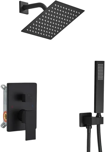Miniatura 24 de Sistema de ducha negro mate de 10 pulgadas para baño, juego combinado de ducha de lujo con mezclador de lluvia, montado en la pared, grifo de ducha