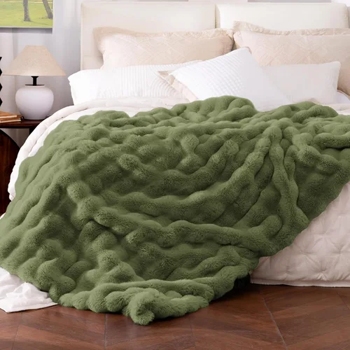 Miniatura 23 de Manta de piel sintética ultrasuave y acogedora, manta mullida de felpa gruesa de burbujas, manta mullida de lujo de gran tamaño para sofá, cama