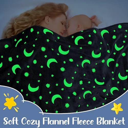Miniatura 4 de 2 mantas que brillan en la oscuridad, regalos de Navidad y cumpleaños para niños, manta de franela suave y cálida para niños y niñas, 47 x 59