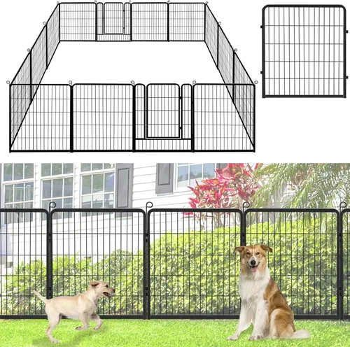 Miniatura 11 de Valla decorativa de metal para jardín con puerta, 32 pulgadas de alto x 64 pies de largo, valla sin excavación, 24 paneles para perros, valla