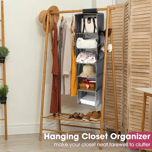 Miniatura 6 de Paquete de 3 organizadores y almacenamiento colgantes de armario, 6 estantes colgantes para ropa, organizador de ropa plegable, estantes de tela