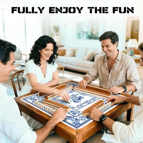 Miniatura 6 de Tapete Mahjong para Mesa, tapete de mesa Mahjong con flor azul, 31 x 31 pulgadas, antideslizante, reducción de ruido, tapete Mah Jong con bolsa