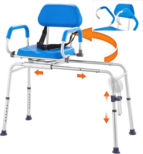 VEVOR Banco deslizante de transferencia de bañera con asiento giratorio de 360 grados, silla de ducha deslizante con reposabrazos pivotantes y