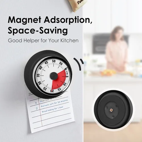 Miniatura 2 de Temporizador visual, temporizador de cuenta regresiva de 60 minutos, temporizador de cocina con base magnética, reloj mecánico, alerta de timbre