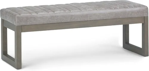 SIMPLIHOME Casey - Banco otomano rectangular tapizado de cuero vegano de 48 pulgadas de ancho en gris gris topo envejecido, banco moderno