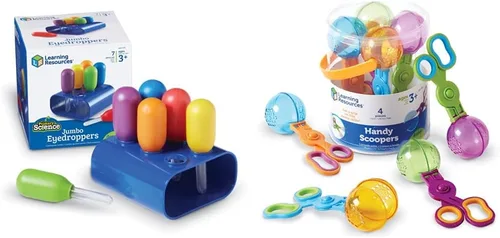 Learning Resources Cuentagotas de colores jumbo – Juego de 6 con soporte, a partir de 3 años de edad, herramientas de clase de ciencia y prácticos