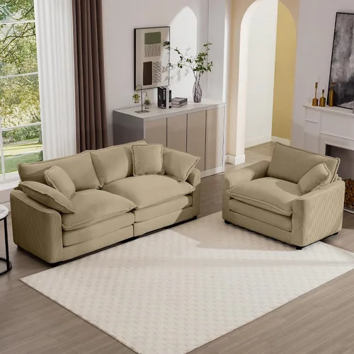 Miniatura 28 de Juego de sofá de 2 piezas de gran tamaño para sala de estar, sofá biplaza y sofá individual, asiento modular modular profundo de pana cómodos sofás