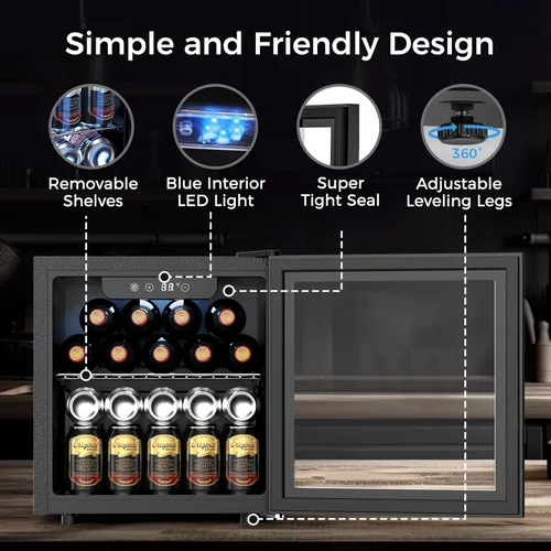 Miniatura 6 de Kndko Mini refrigerador de bebidas – Mini refrigerador de 48 latas con control digital de temperatura, luz LED, puerta reversible, perfecto