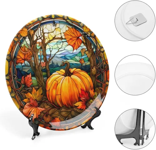 Miniatura 4 de Platos decorativos, diseño de acuarela de calabaza otoñal, placa de exhibición para el hogar, oficina, cocina, decoración de mesa, platos de Otoño