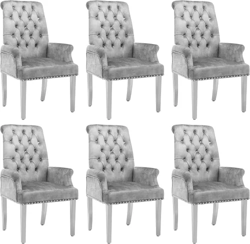 Miniatura 13 de LOULENS Lujosas sillas de comedor de terciopelo, sillas de comedor modernas tapizadas con capitoné, sillas de comedor con reposabrazos y patas