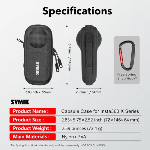 Miniatura 9 de SYMIK Estuche cápsula para Insta360 X5 / X4 Air (para la tapa de lente original), resistente al agua, a los golpes, bolsa de viaje portátil, estuche