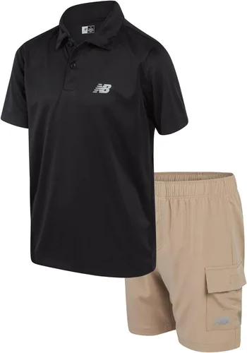 New Balance Conjunto de pantalones cortos deportivos para niños, 2 piezas, camiseta polo de golf de manga corta y pantalones cortos deportivos