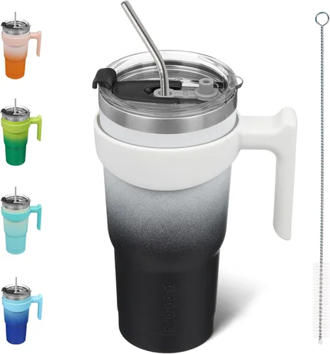 Miniatura 48 de BJPKPK Vaso con asa de acero inoxidable de 20 onzas, con aislamiento de doble pared, con tapa y pajita, color rosa claro A-rosa claro