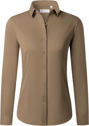 Miniatura 19 de Siliteelon - Camisas con botones para mujer de manga larga, camisas de vestir sin arrugas, con cuello, para oficina, blusas sólidas, tops