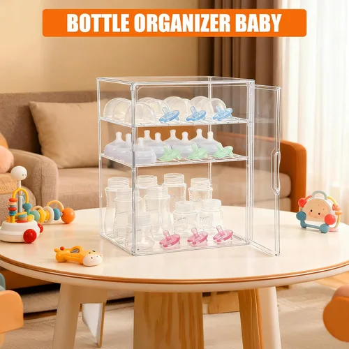 Miniatura 6 de YESGIRL Organizador de biberones transparente de 3 niveles, almacenamiento acrílico apilable transparente con cajón para encimera, estación