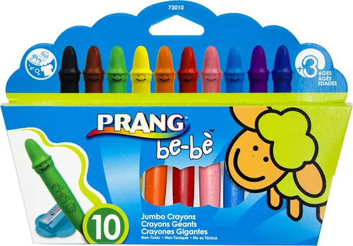 PRANG be-be - Crayones jumbo para niños pequeños, lavables, incluye sacapuntas, colores surtidos, paquete de 10 (73010), grande