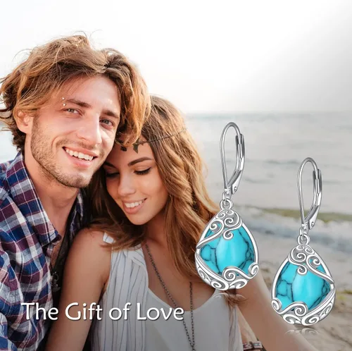 Miniatura 83 de Aretes colgantes con forma de lágrima de filigrana de piedra lunar de plata de ley 925 con cierre de palanca para mujer, regalos de joyería