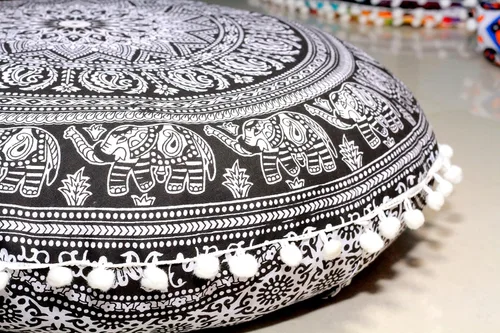 Miniatura 3 de Funda de almohada redonda con diseño de mandala para el suelo, funda de cojín para asiento, hippie, decorativa, bohemio, otomano, funda de puf Flor