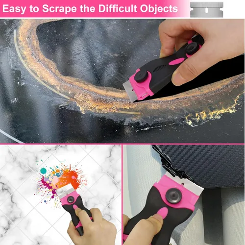 Miniatura 4 de THINKWORK Raspador de hoja de afeitar, raspador rosa de regalo para mujeres, juego de herramientas de raspador 2 en 1 con 20 cuchillas de afeitar
