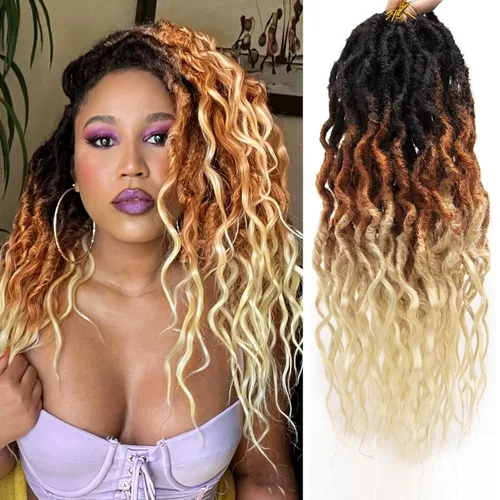 Miniatura 28 de Rastas sintéticas de ganchillo trenzadas, trenzas bohemias de 24 pulgadas, rastas sintéticas ombré, cabello trenzado afro rastas 1B