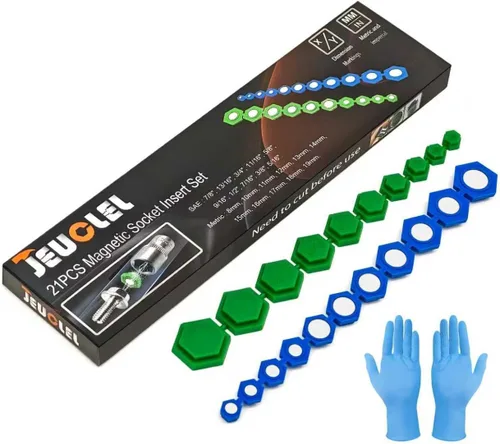 Juego de 21 piezas de adaptador de inserto de zócalo magnético con perfil hexagonal, 10 tamaños SAE (5/16-7/8 pulgadas) y 11 tamaños métricos (8-19