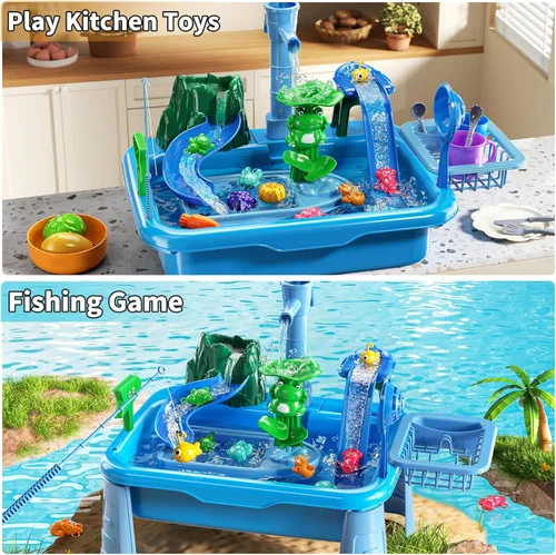 Miniatura 7 de Mesa de Agua para Niños Pequeños 1-3 - Fregadero de Juego para Niños con Bomba y Agua Corriente, Mesa de Agua para Niños de 4-8 Años